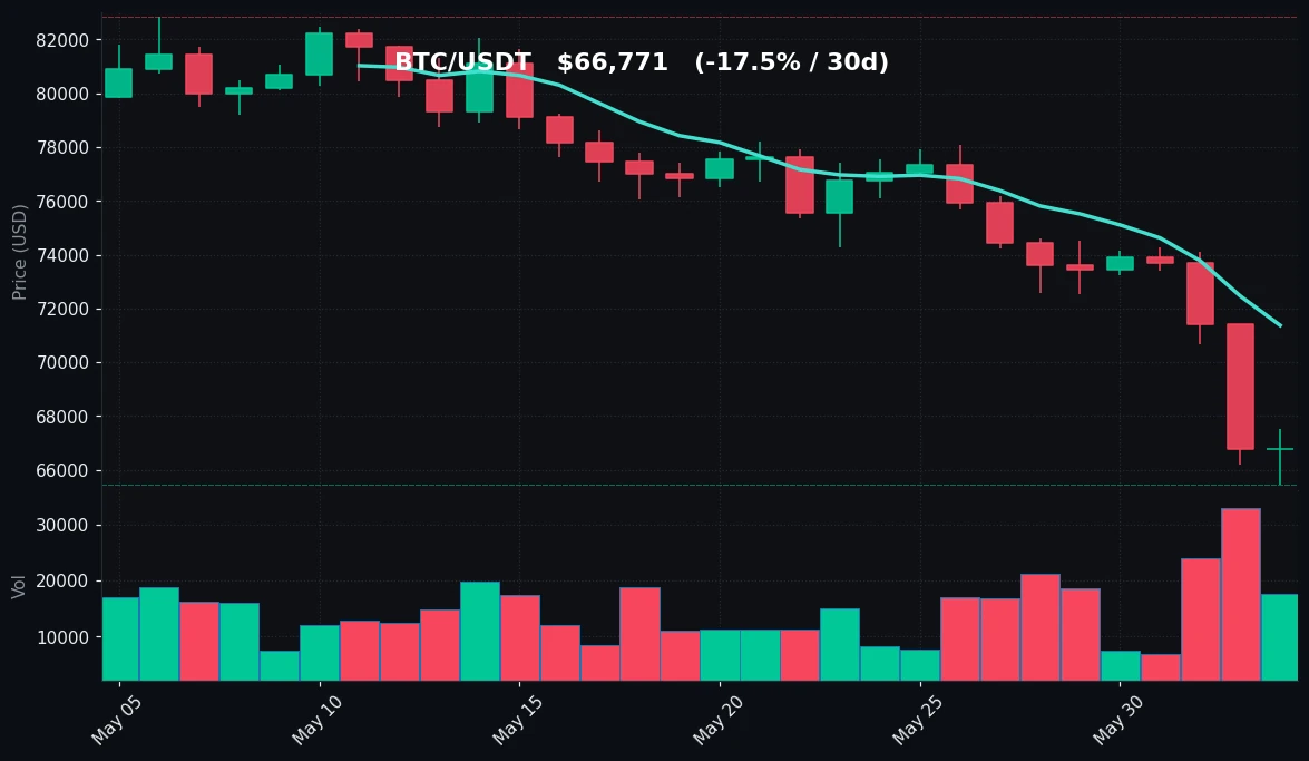 BTC 30 日蜡烛图
