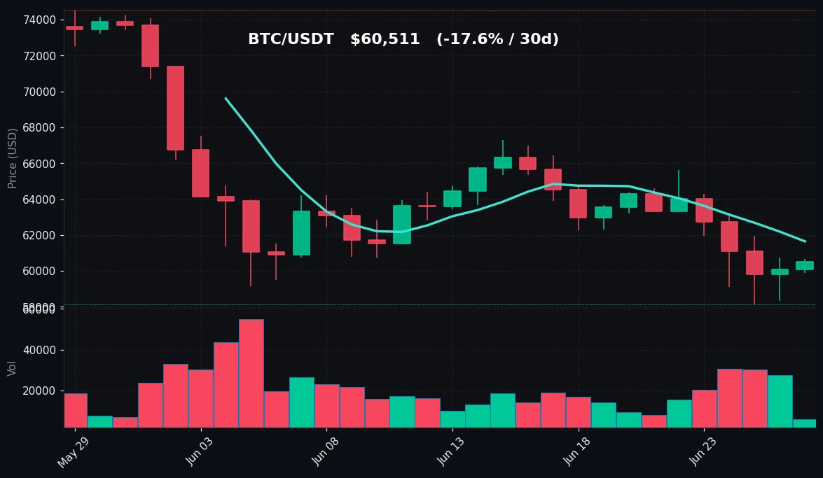 BTC 30 日蜡烛图